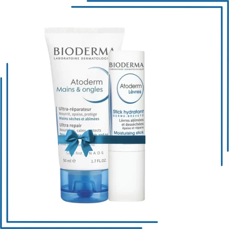 BIODERMA ATODERM KEDVENCEK CSOMAG AJAKÍRREL Atoderm Kéz- és körömápoló krém 50ml + BIODERMA Atoderm Ajakápoló stift 4g