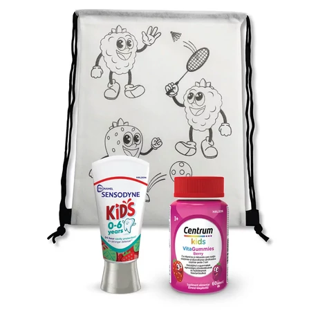 Gym Bag+Sensodyne+Centrum Kids gumivitamin 0-6 év 60 db
