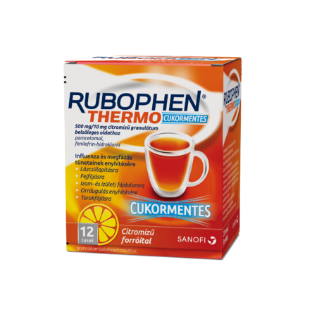 Rubophen Thermo cukormentes 500 mg/10 mg citromízű granulátum belsőleges oldathoz 12x