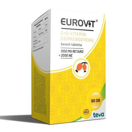 Eurovit C-vitamin 1000 mg + D-vitamin 2000 NE + csipkebogyóval bevont tabletta 90x