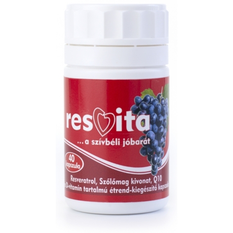 RESVITA Resveratrol szőlőmag kivonat kapszula Q10 és D-vitamin tartalmú étrend-kiegészítő 40x