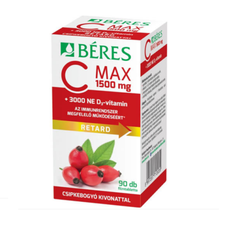 Béres C MAX 1500 mg RETARD filmtbl+csipkebogyó+3000NE D3-vitamin 90x