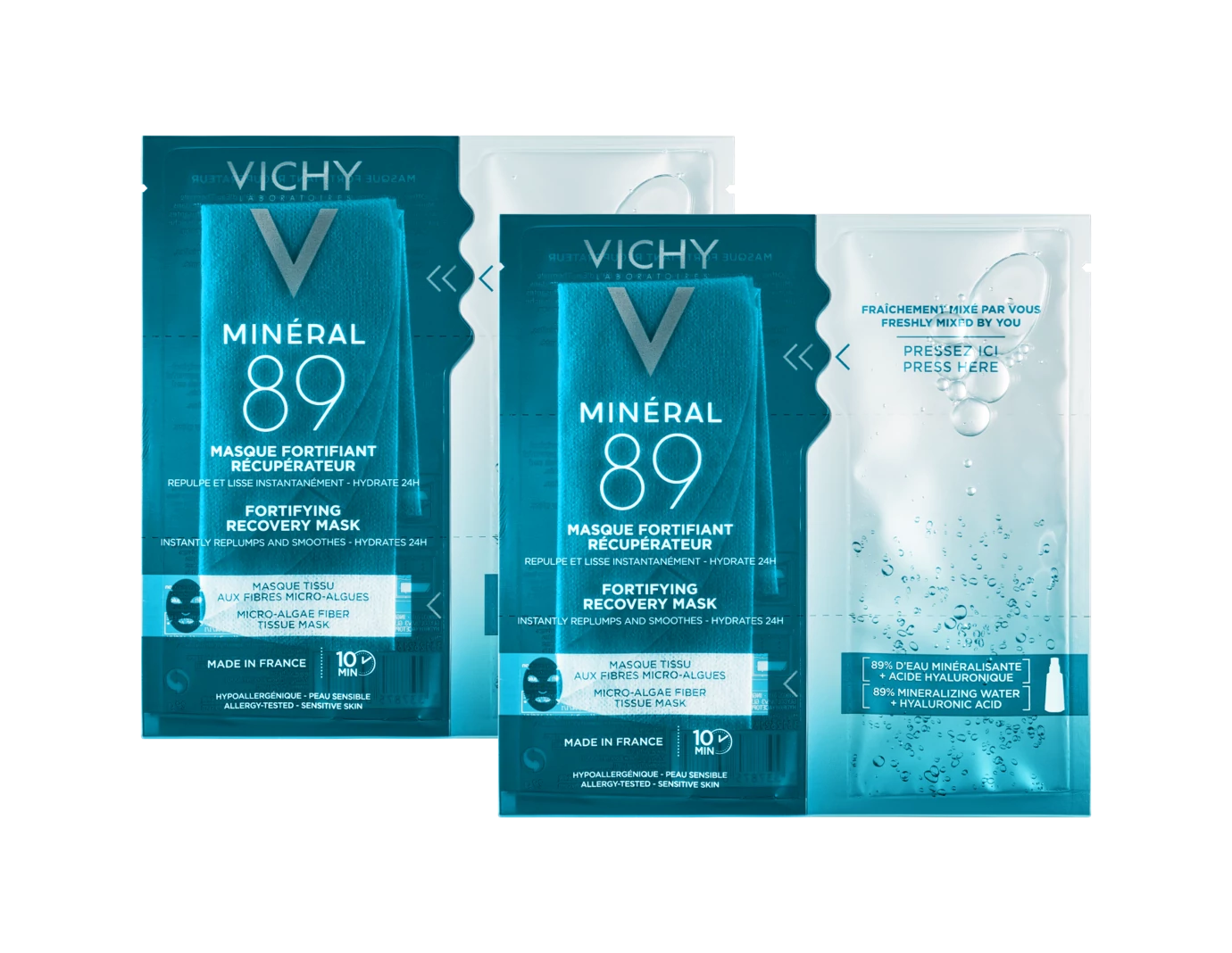 Vichy Minéral 89 Hyaluron-Booster bőrerősítő és regeneráló arcmaszk 29 g 2x