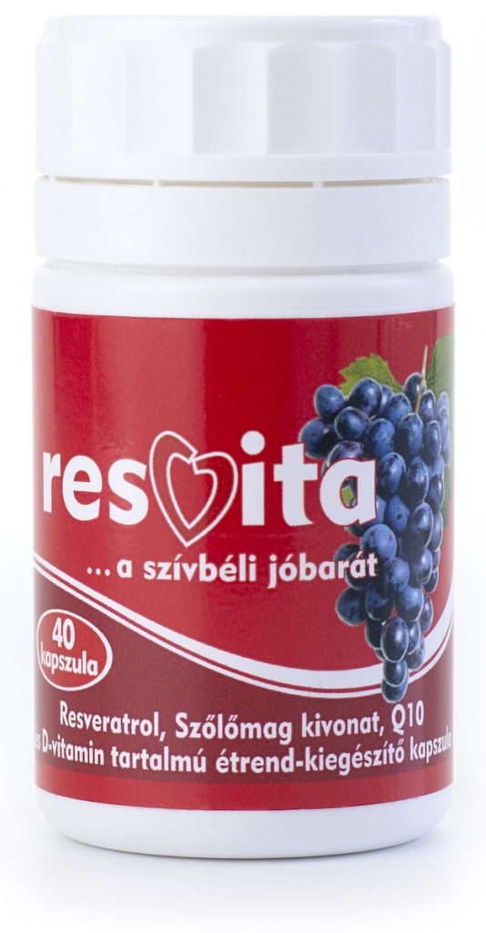 RESVITA Resveratrol szőlőmag kivonat kapszula Q10 és D-vitamin tartalmú étrend-kiegészítő 40x