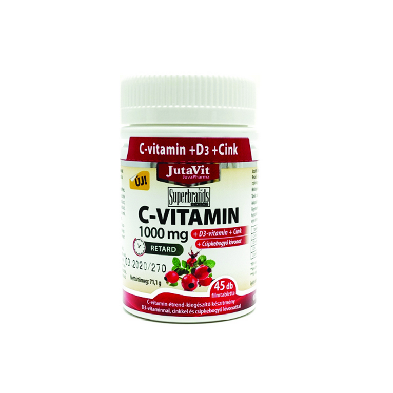 JutaVit C Vitamin 1000 mg nyújtott kioldódású csipkeb. + D3 vitamin + Cink 45x